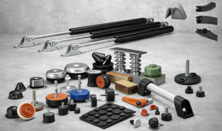 Vue étendue des accessoires de manutention et composants industriels de haute qualité chez ECKO TECH, incluant la vaste gamme de vérins à gaz standards et sur mesure, des ressorts à gaz robustes, et des compas à gaz pour applications multiples. Cet assortiment illustre également des solutions innovantes de ressorts indexables pour un positionnement précis, et des profils joints en caoutchouc EPDM pour une étanchéité optimale. Le pied réglable industriel, les silent blocs, et les plots antivibratiles démontrent l'engagement d'ECKO TECH dans la réduction des vibrations et le bruit dans les environnements industriels. On y voit des poignées industrielles, des volants de manœuvre, des manettes de serrage et des molettes pour faciliter les opérations de manipulation et de serrage. L'image met aussi en avant des suspentes antivibratiles pour des solutions de suspension acoustique, ainsi que des joints de vitrage et de pare-brise industriels, assurant la sécurité et la durabilité dans le secteur de la chaudronnerie et de la tôlerie. Tout ce dont vous avez besoin pour l'amortissement, la fixation, et l'amélioration des processus industriels se trouve dans le catalogue industriel d'ECKO TECH.