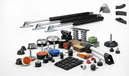 Vue étendue des accessoires de manutention et composants industriels de haute qualité chez ECKO TECH, incluant la vaste gamme de vérins à gaz standards et sur mesure, des ressorts à gaz robustes, et des compas à gaz pour applications multiples. Cet assortiment illustre également des solutions innovantes de ressorts indexables pour un positionnement précis, et des profils joints en caoutchouc EPDM pour une étanchéité optimale. Le pied réglable industriel, les silent blocs, et les plots antivibratiles démontrent l'engagement d'ECKO TECH dans la réduction des vibrations et le bruit dans les environnements industriels. On y voit des poignées industrielles, des volants de manœuvre, des manettes de serrage et des molettes pour faciliter les opérations de manipulation et de serrage. L'image met aussi en avant des suspentes antivibratiles pour des solutions de suspension acoustique, ainsi que des joints de vitrage et de pare-brise industriels, assurant la sécurité et la durabilité dans le secteur de la chaudronnerie et de la tôlerie. Tout ce dont vous avez besoin pour l'amortissement, la fixation, et l'amélioration des processus industriels se trouve dans le catalogue industriel d'ECKO TECH.