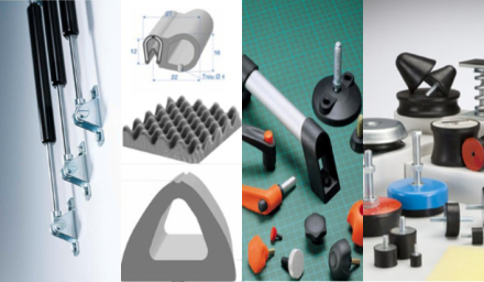 Vue étendue des accessoires de manutention et composants industriels de haute qualité chez ECKO TECH, incluant la vaste gamme de vérins à gaz standards et sur mesure, des ressorts à gaz robustes, et des compas à gaz pour applications multiples. Cet assortiment illustre également des solutions innovantes de ressorts indexables pour un positionnement précis, et des profils joints en caoutchouc EPDM pour une étanchéité optimale. Le pied réglable industriel, les silent blocs, et les plots antivibratiles démontrent l'engagement d'ECKO TECH dans la réduction des vibrations et le bruit dans les environnements industriels. On y voit des poignées industrielles, des volants de manœuvre, des manettes de serrage et des molettes pour faciliter les opérations de manipulation et de serrage. L'image met aussi en avant des suspentes antivibratiles pour des solutions de suspension acoustique, ainsi que des joints de vitrage et de pare-brise industriels, assurant la sécurité et la durabilité dans le secteur de la chaudronnerie et de la tôlerie. Tout ce dont vous avez besoin pour l'amortissement, la fixation, et l'amélioration des processus industriels se trouve dans le catalogue industriel d'ECKO TECH.