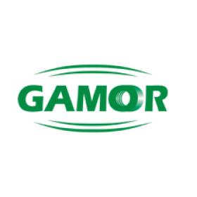 Logo de la marque GAMOR spécialisée en fournitures industrielles, incluant des solutions de taraudage, des taraudeuses pneumatiques, électriques et hydrauliques, ainsi que des bras de taraudage pour l'industrie manufacturière.